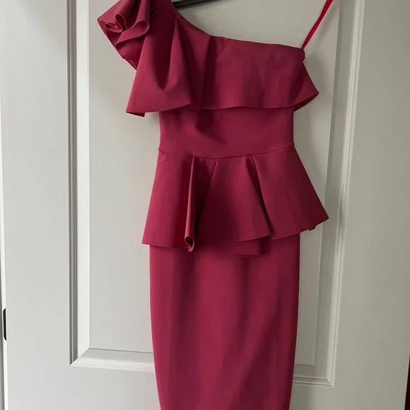 Chiara Boni Pink One Shoulder Ruffle Peplum Dress - Picture 3 of 9